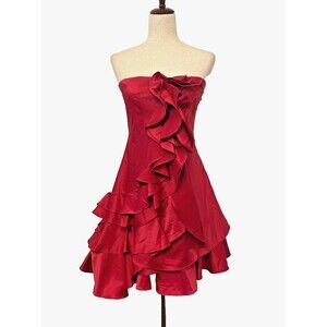 BLACK Cocktail Party Dress Sz M Ruffled Strapless Spaghetti Fuchsia Prom Fairy